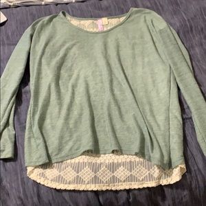 Light green long sleeve top with lace detail